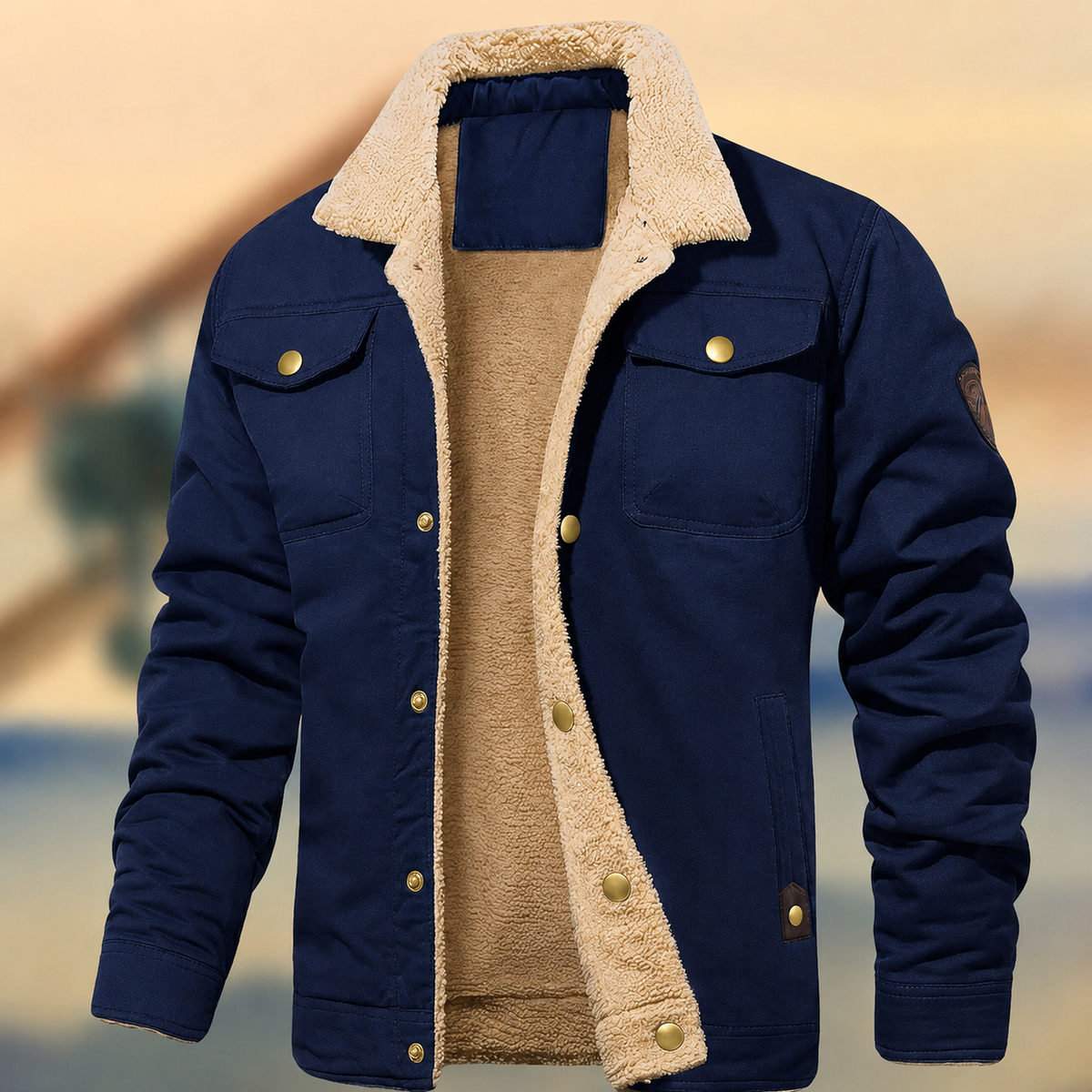 Herren-Jacke mit Knöpfen und Sherpa-Kragen
