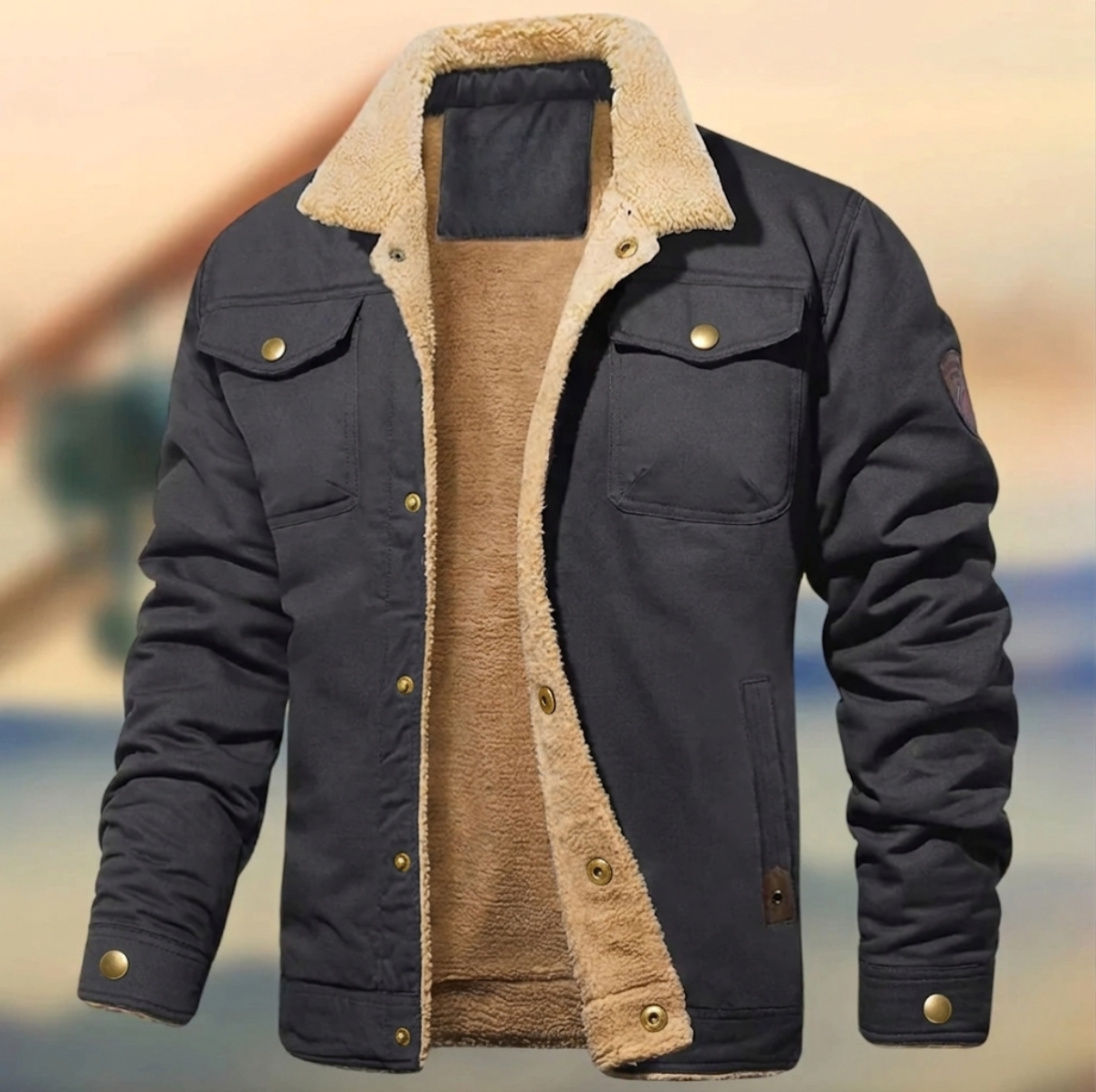 Herren-Jacke mit Knöpfen und Sherpa-Kragen