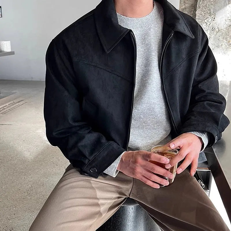 Herren-Jacke mit Reißverschluss, langen Ärmeln und Umlegekragen