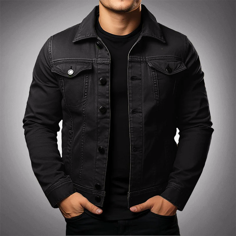 Herren-Jeansjacke mit Kragen und Knopfleiste