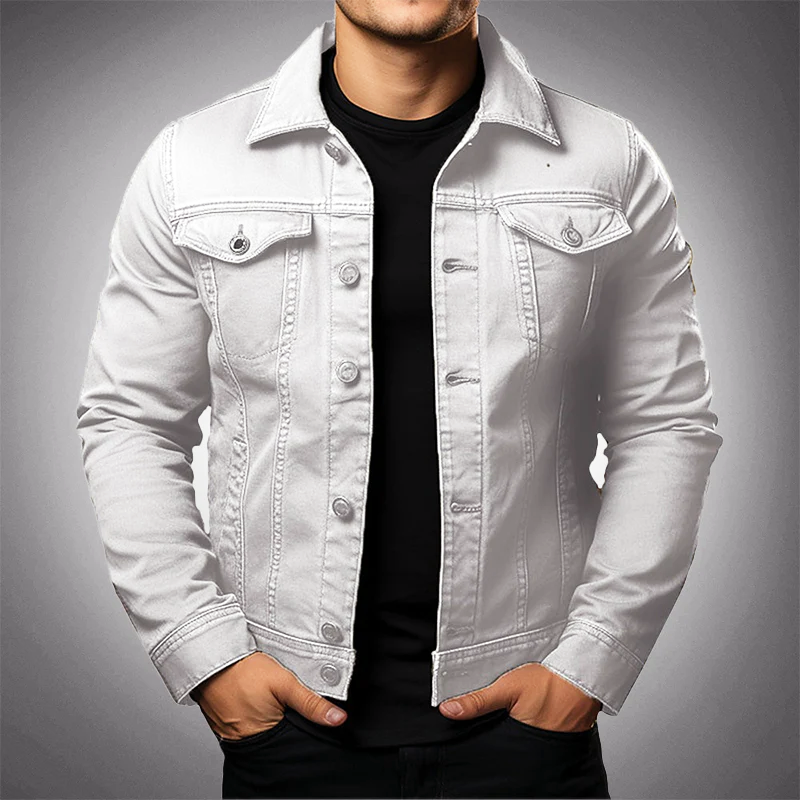 Herren-Jeansjacke mit Kragen und Knopfleiste