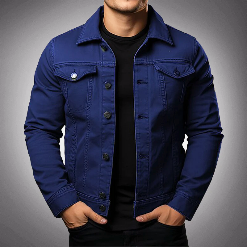 Herren-Jeansjacke mit Kragen und Knopfleiste