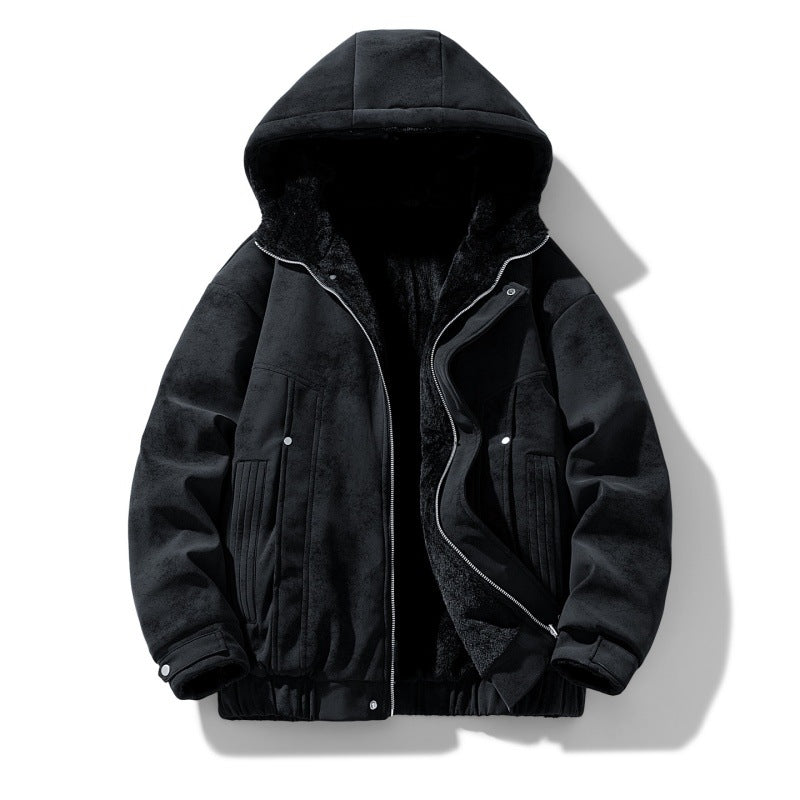 Herren-Kapuzenjacke aus Wildlederimitat mit Teddyfutter