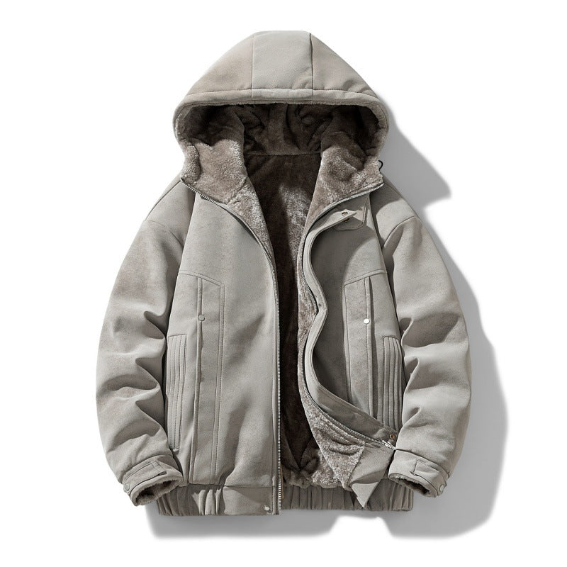 Herren-Kapuzenjacke aus Wildlederimitat mit Teddyfutter