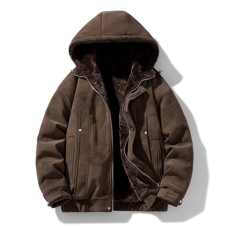Herren-Kapuzenjacke aus Wildlederimitat mit Teddyfutter