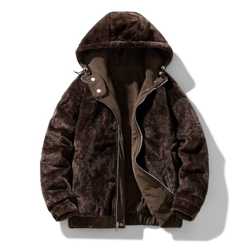 Herren-Kapuzenjacke aus Wildlederimitat mit Teddyfutter