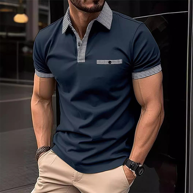 Herren-Kurzarm-Poloshirt mit Hahnentrittmuster
