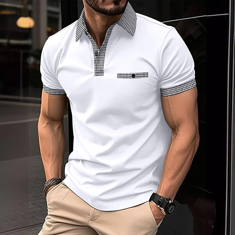 Herren-Kurzarm-Poloshirt mit Hahnentrittmuster