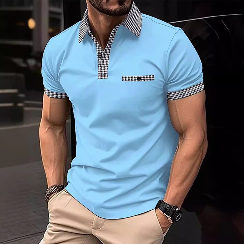Herren-Kurzarm-Poloshirt mit Hahnentrittmuster