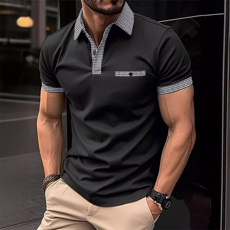 Herren-Kurzarm-Poloshirt mit Hahnentrittmuster