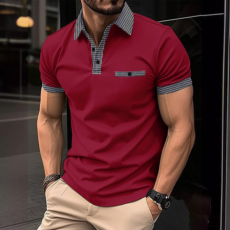 Herren-Kurzarm-Poloshirt mit Hahnentrittmuster