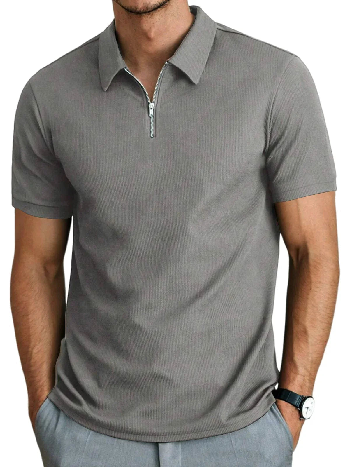 Herren-Kurzarm-Poloshirt mit Reißverschluss