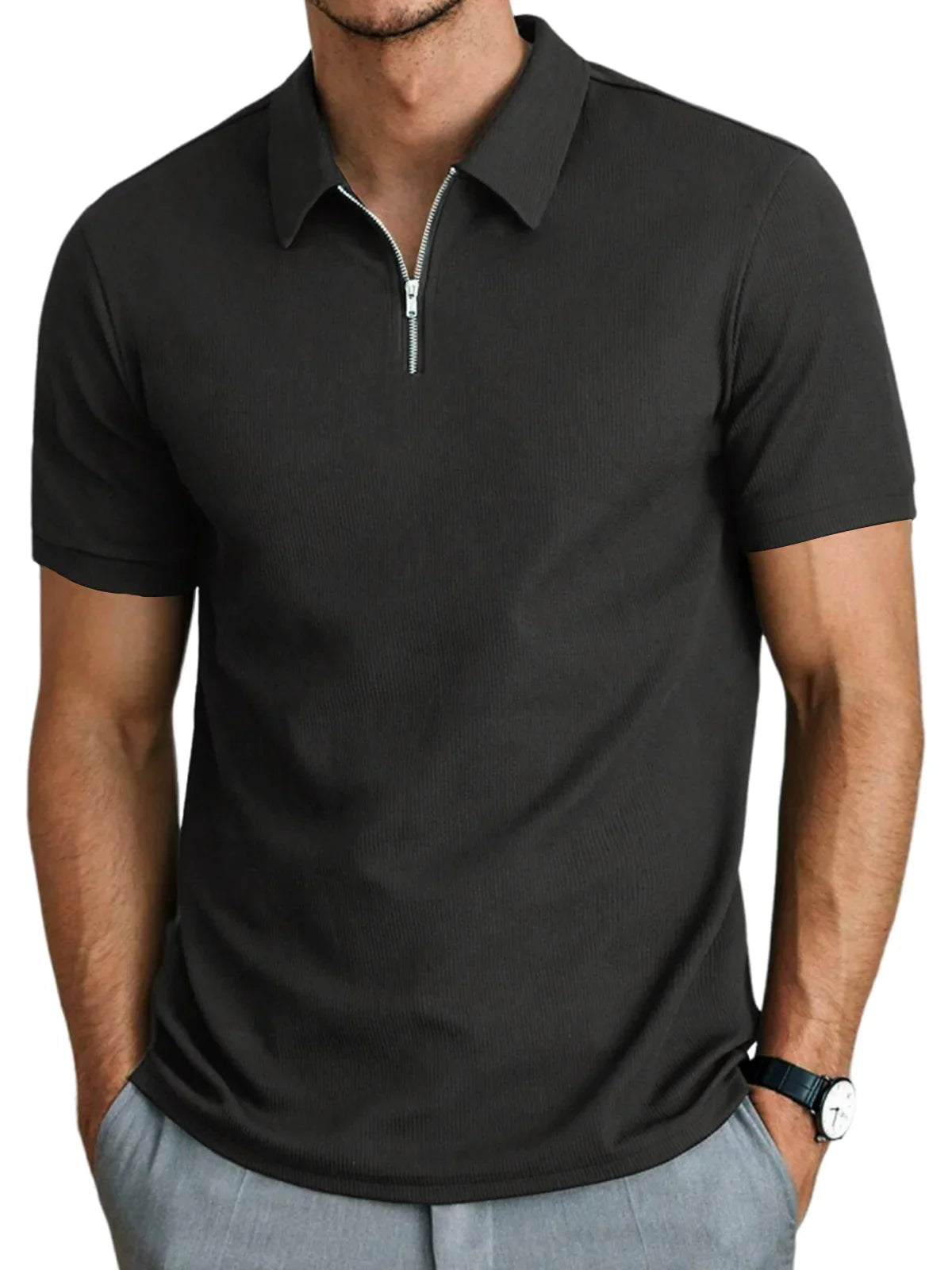 Herren-Kurzarm-Poloshirt mit Reißverschluss