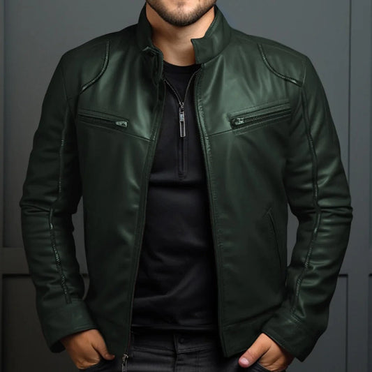 Herren-Lederjacke mit Stehkragen