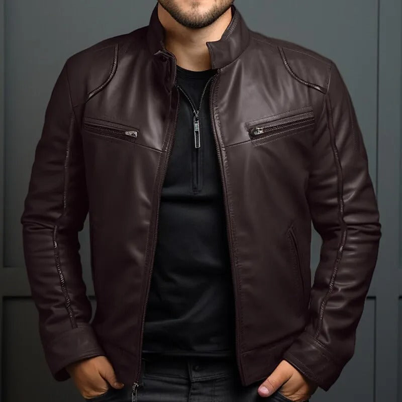 Herren-Lederjacke mit Stehkragen