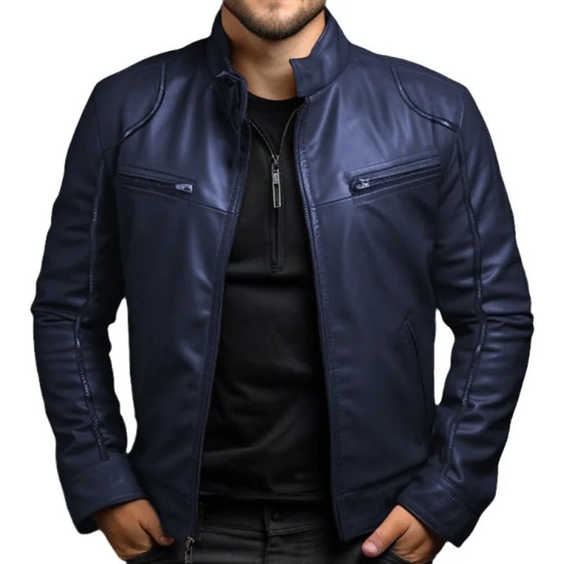 Herren-Lederjacke mit Stehkragen