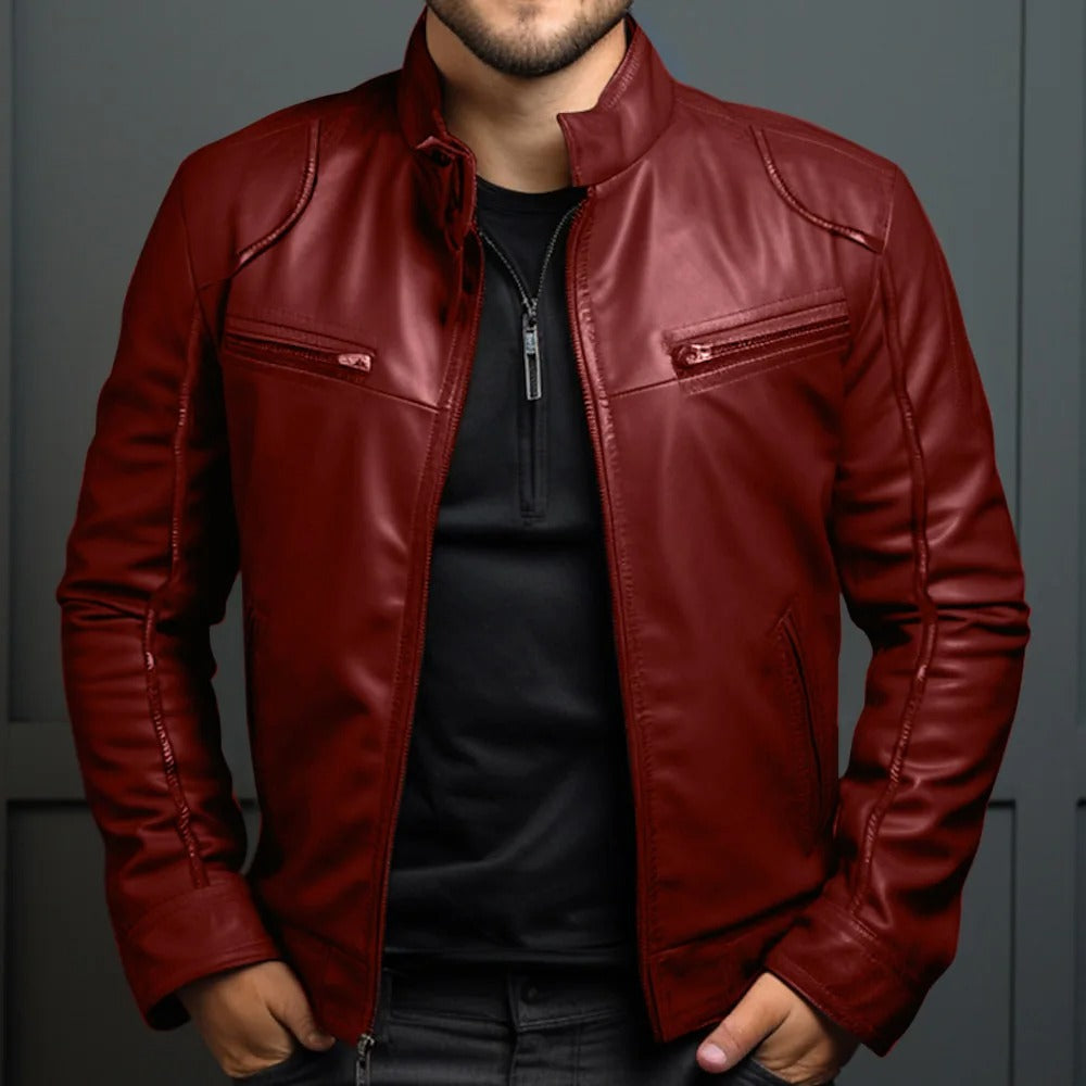 Herren-Lederjacke mit Stehkragen