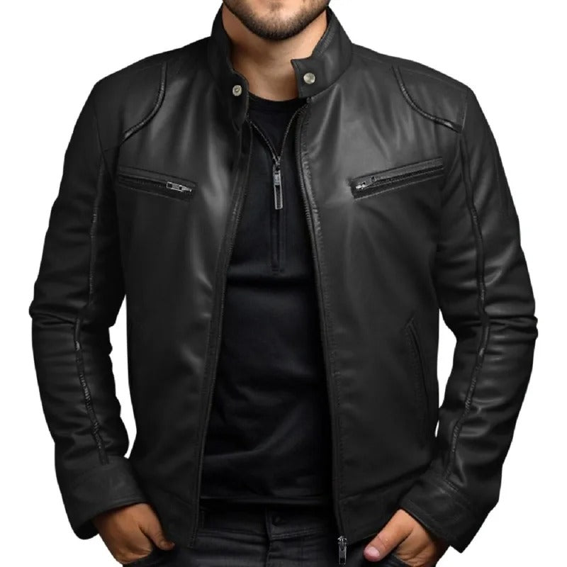 Herren-Lederjacke mit Stehkragen