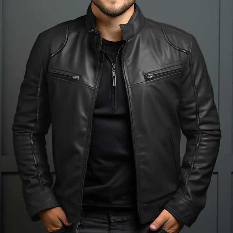 Herren-Lederjacke mit Stehkragen