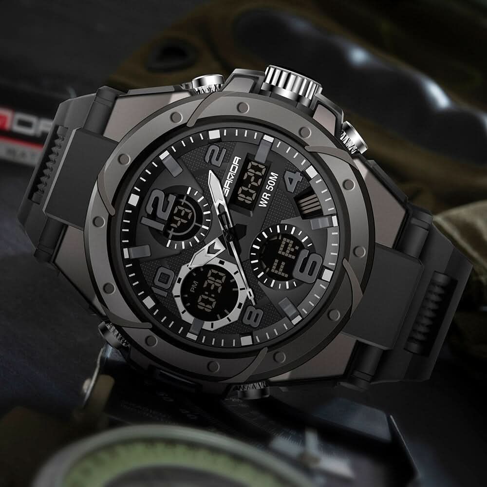 Herren-Militäruhr mit analog-digitaler Anzeige und Funktionen