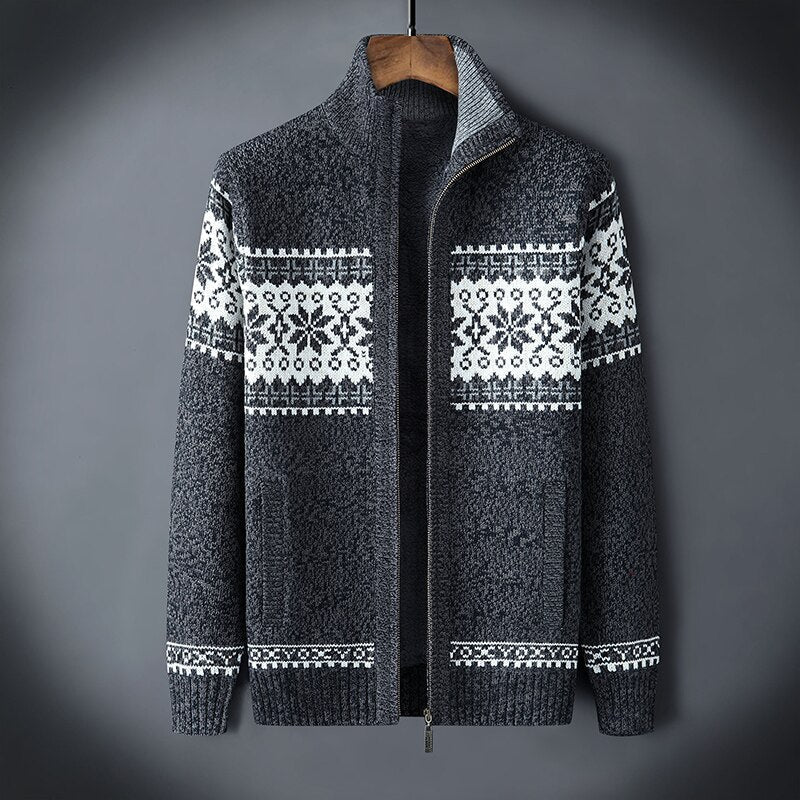 Herren-Norweger-Strickjacke mit Reißverschluss und Fleecefutter