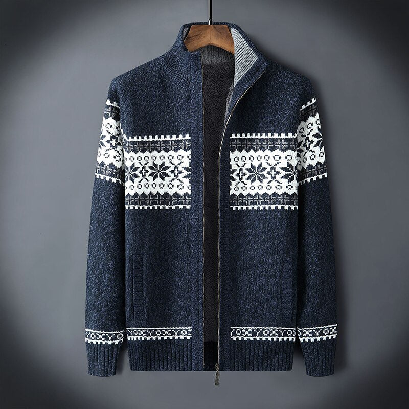 Herren-Norweger-Strickjacke mit Reißverschluss und Fleecefutter