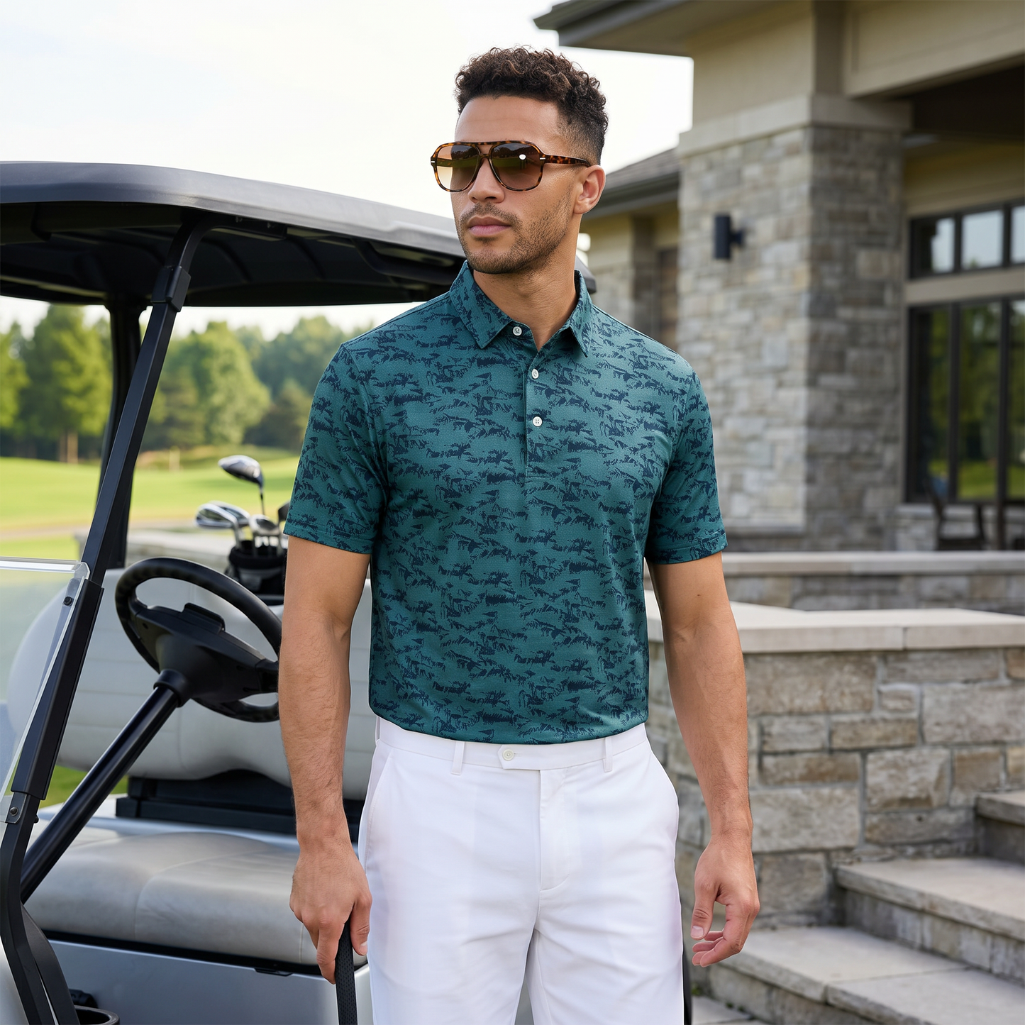 Herren-Poloshirt mit Melange-Print | Feuchtigkeitsableitend | UPF 50 | 4-Wege-Stretch
