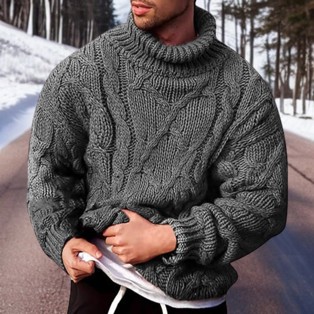 Herren-Rollkragenpullover mit Zopfmuster