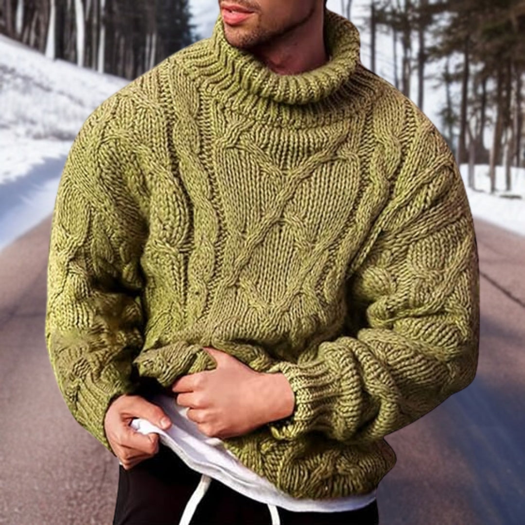 Herren-Rollkragenpullover mit Zopfmuster