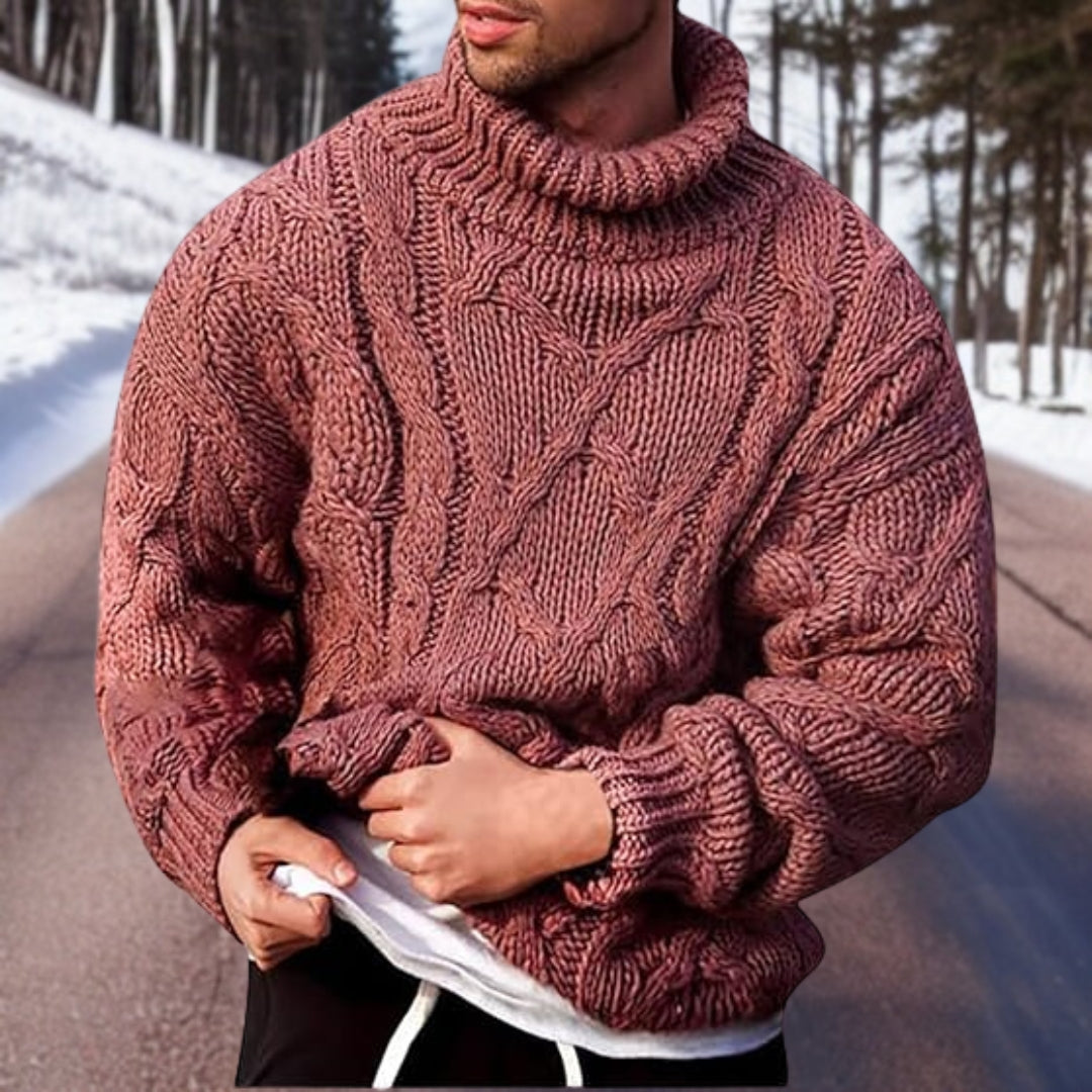 Herren-Rollkragenpullover mit Zopfmuster