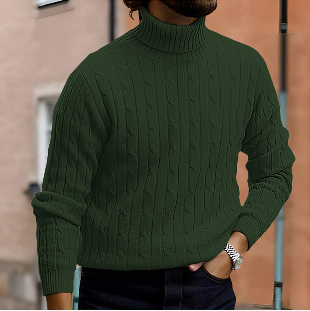 Herren-Rollkragenpullover mit Zopfmuster für den Winter