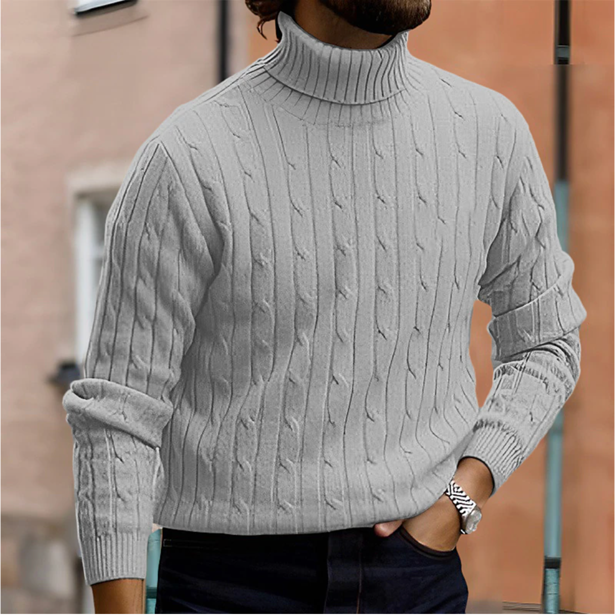 Herren-Rollkragenpullover mit Zopfmuster für den Winter