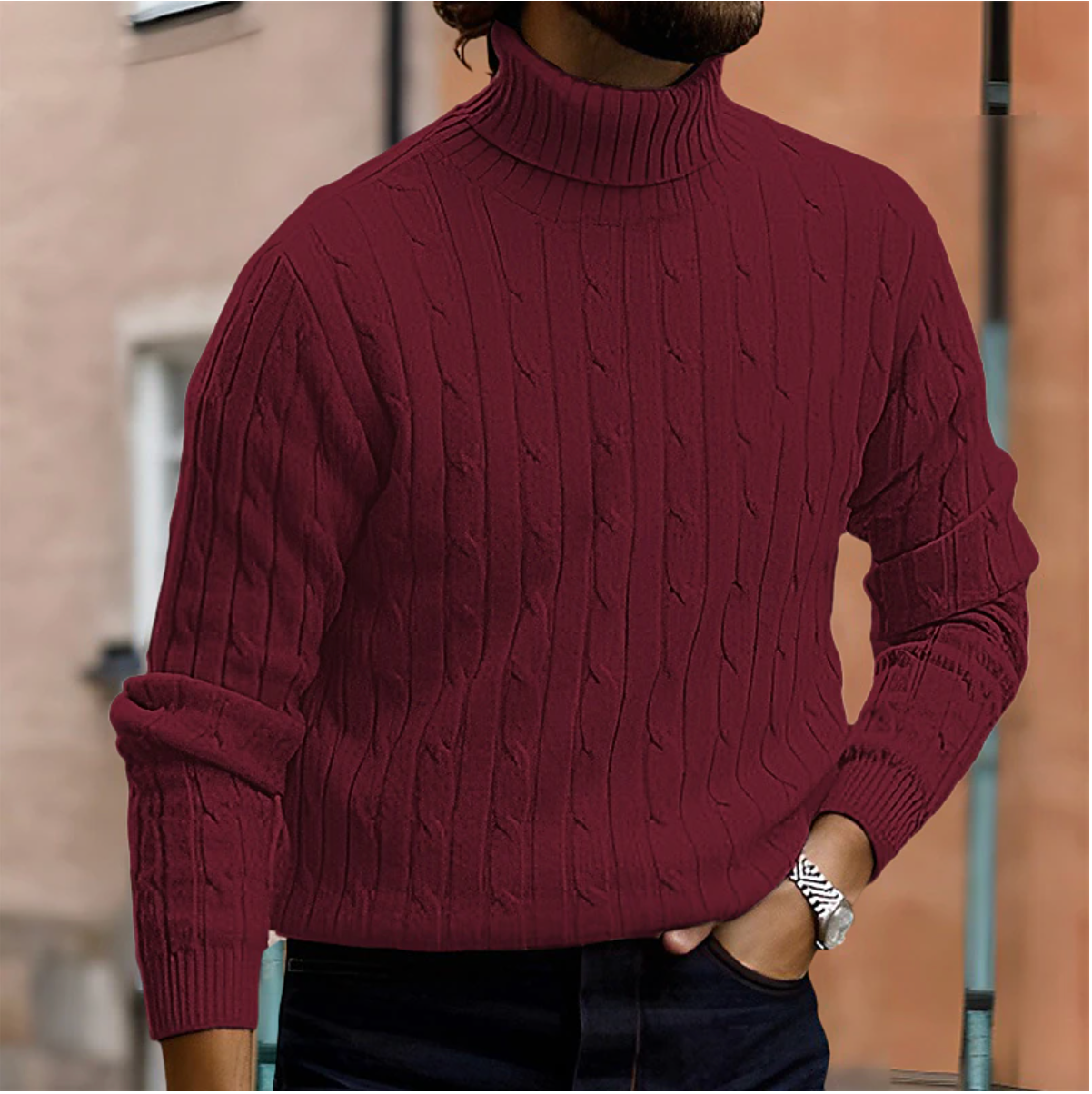 Herren-Rollkragenpullover mit Zopfmuster für den Winter