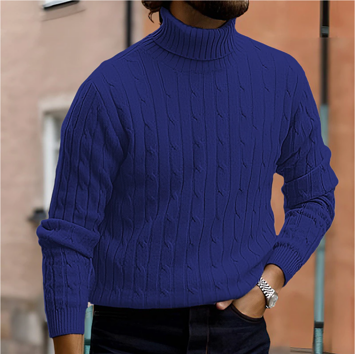 Herren-Rollkragenpullover mit Zopfmuster für den Winter