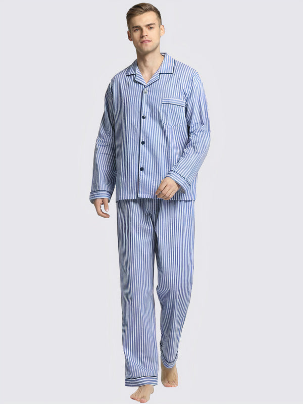 Herren-Schlafanzug mit Reverskragen in Himmelblau