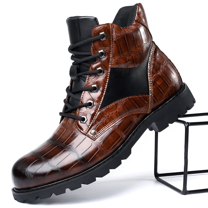 Herren-Schnürstiefel mit Alligatorprägung