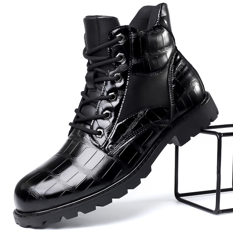 Herren-Schnürstiefel mit Alligatorprägung