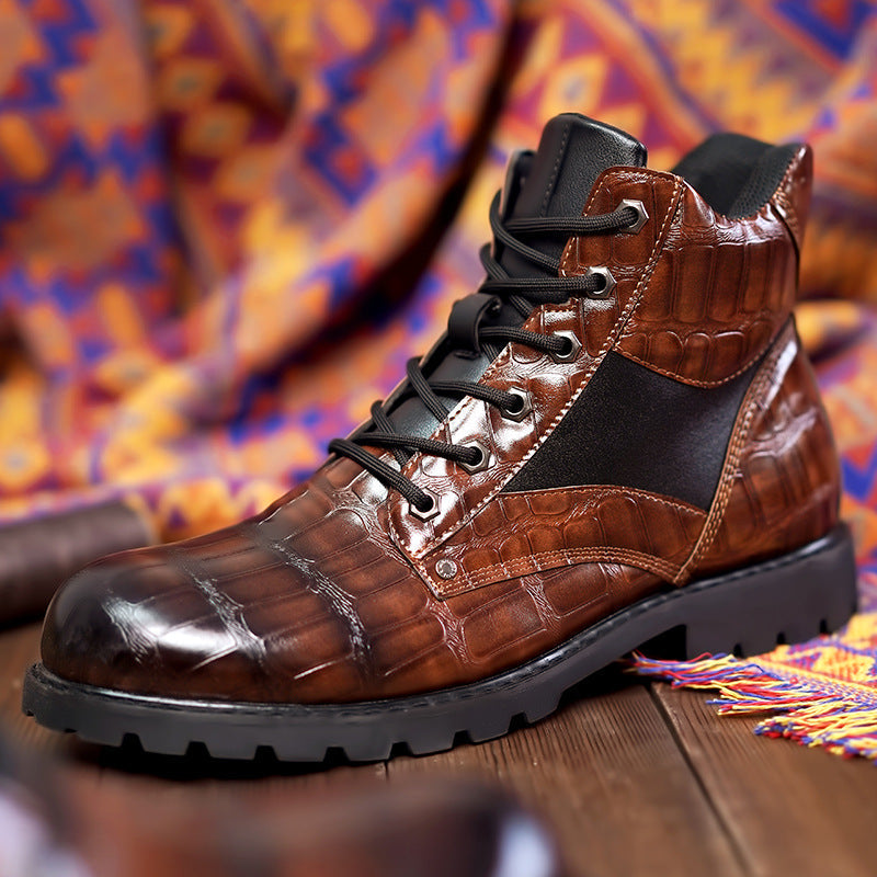 Herren-Schnürstiefel mit Alligatorprägung