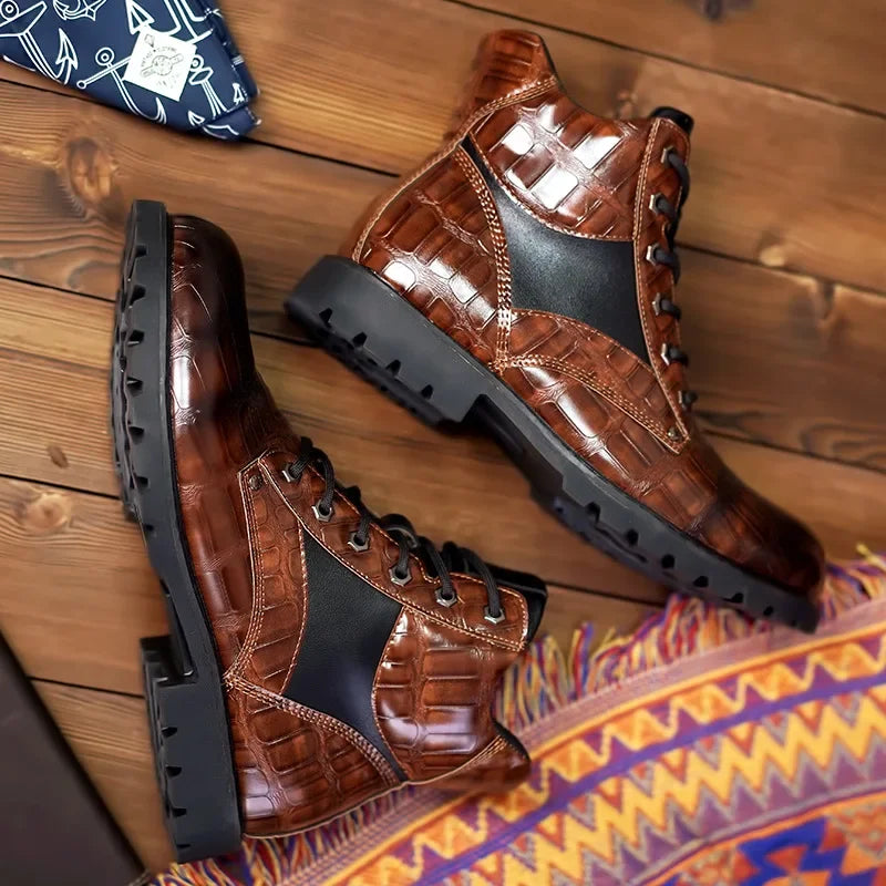 Herren-Schnürstiefel mit Alligatorprägung