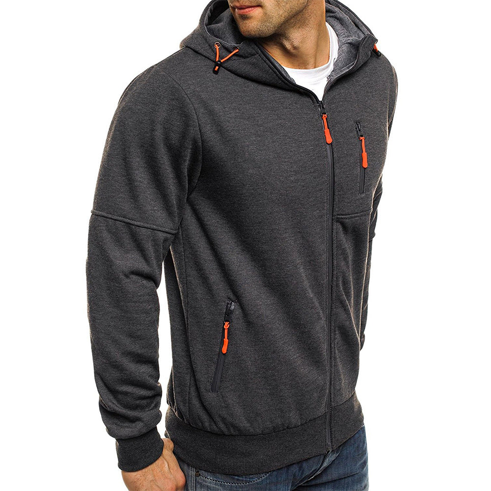 Herren-Slim-Fit-Kapuzenjacke mit durchgehendem Reißverschluss