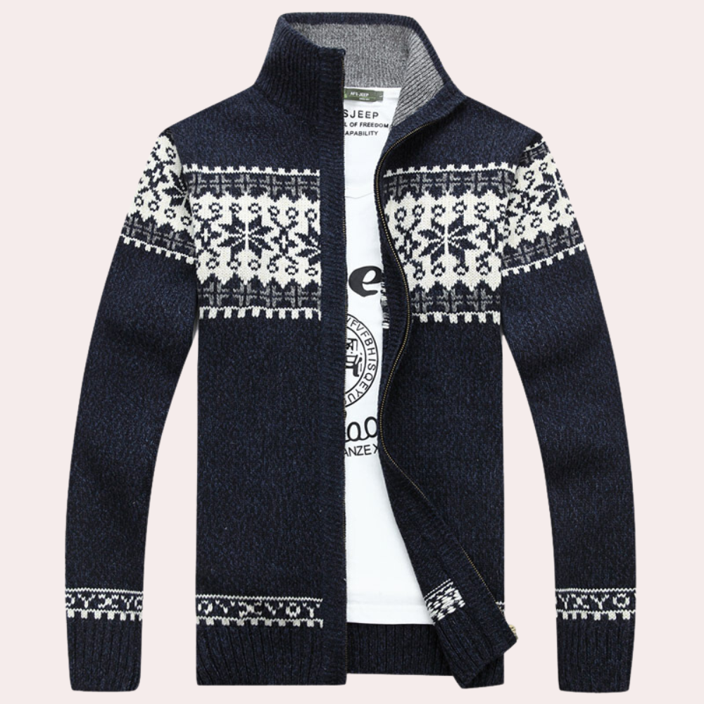 Herren-Strickjacke mit durchgehendem Reißverschluss und Muster