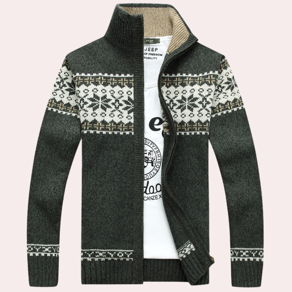 Herren-Strickjacke mit durchgehendem Reißverschluss und Muster