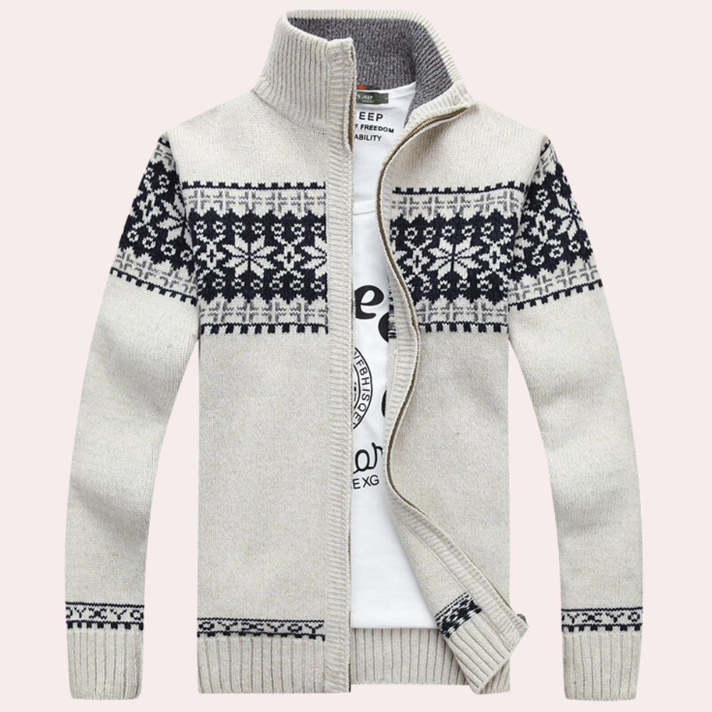 Herren-Strickjacke mit durchgehendem Reißverschluss und Muster