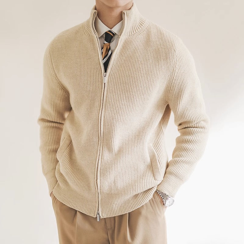 Herren-Strickjacke mit durchgehendem Reißverschluss und Rippmuster