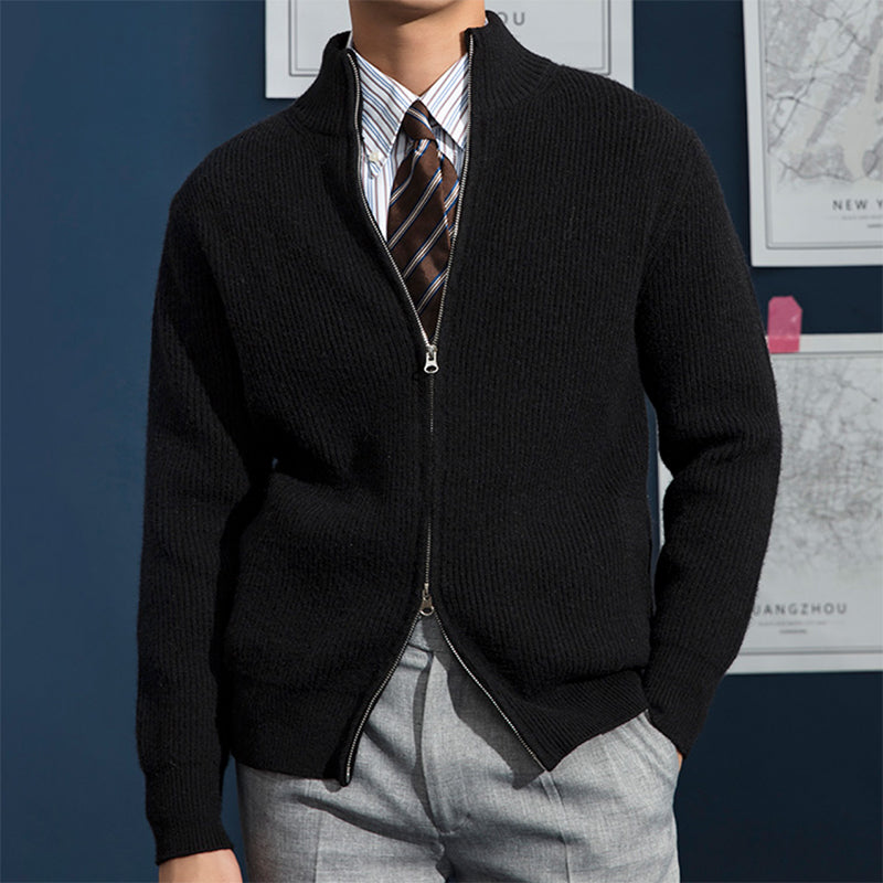 Herren-Strickjacke mit durchgehendem Reißverschluss und Rippmuster