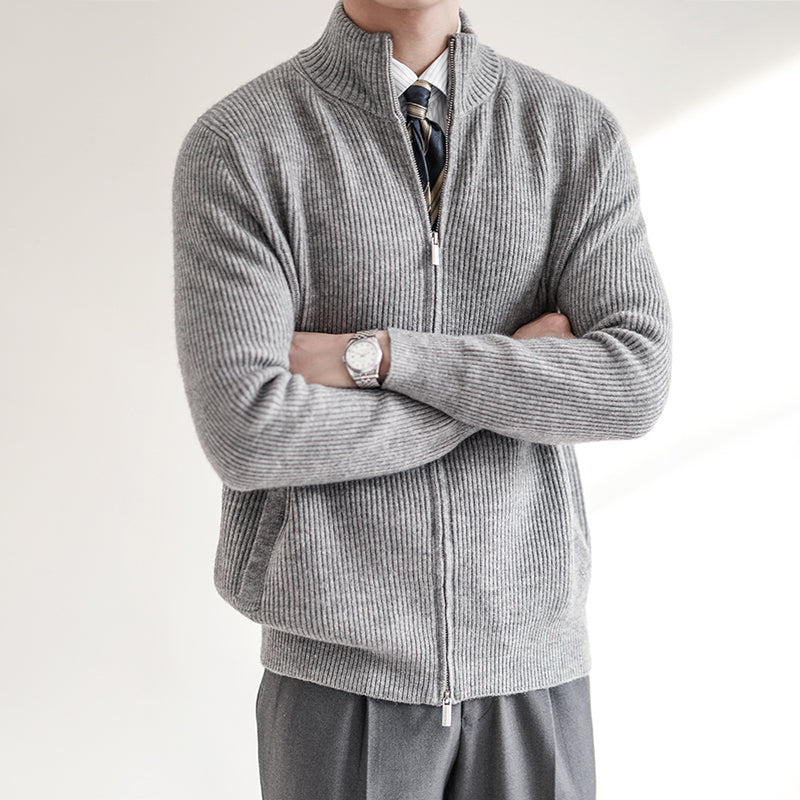 Herren-Strickjacke mit durchgehendem Reißverschluss und Rippmuster