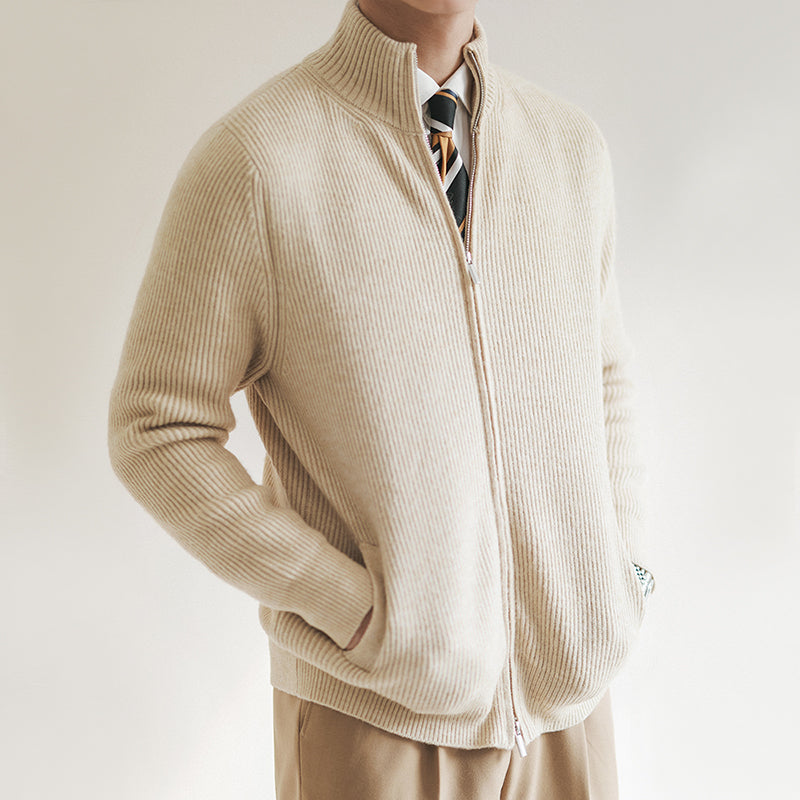 Herren-Strickjacke mit durchgehendem Reißverschluss und Rippmuster
