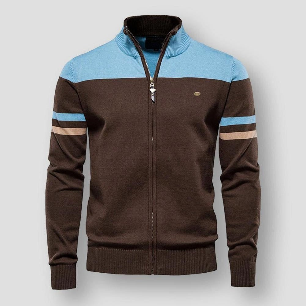 Herren-Strickjacke mit Reißverschluss im Color-Blocking-Design