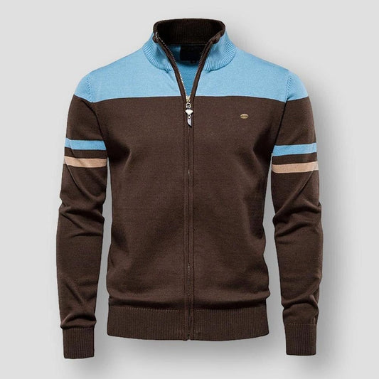 Herren-Strickjacke mit Reißverschluss im Color-Blocking-Design