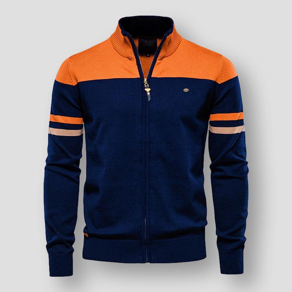 Herren-Strickjacke mit Reißverschluss im Color-Blocking-Design